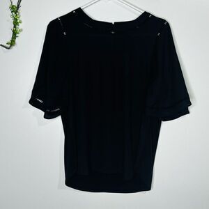 Ann Taylor Black Eyelet Flutter Sleeve Blouse NWT! Size Small